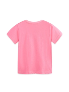 Vue arrière du t-shirt rose en coton à manches courtes pour filles avec col rond classique