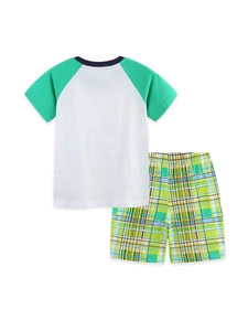 Ensemble pyjama d'été garçon avec manches raglan et short à carreaux vert