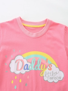 T-shirt rose en coton avec imprimé arc-en-ciel Daddy's little rainbow pour filles