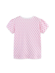 T-Shirt Décontracté à Manches Courtes pour Filles 100% Coton Col Rond Motif Feuille Rose Imprimé Hippocampe Dessin Animé Été Top pour Enfants