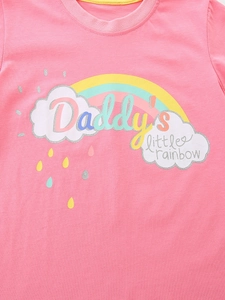 T-shirt rose pour filles avec imprimé arc-en-ciel et texte Daddy's Little Rainbow