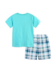 Boys Summer Clothing Set 100% Cotton Short Sleeve T-Shirt Marine Whale Print Plaid Shorts Casual Two Piece Outfit For Kids