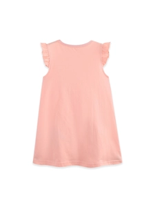 Robe en coton rose pour fille avec manches volantes et silhouette trapèze simple de dos