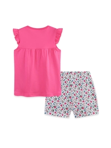 Girls Summer Cotton Vest Top And Floral Shorts Rose Pink Giraffe Embroidery Sleeveless Outfit For Toddler Kids