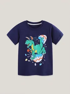 Dark blue boys short sleeve t-shirt with cartoon dinosaur easter egg print