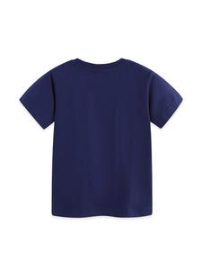 Classic dark blue short sleeve dinosaur print cotton t-shirt for boys back view