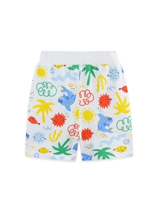 Boys Cotton Shorts Kids Summer Cartoon Ocean Shark Print Sporty Casual Shorts With Elastic Waistband Drawstring Pocket Shorts
