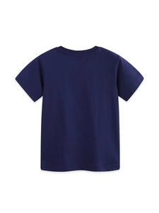 T-shirt classica in cotone blu scuro a maniche corte per bambini con girocollo retro