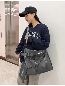 Women Large Capacity Nylon Tote Bag With Small Pouch Urban Techwear Waterproof Shoulder Bag Lightweight Korean Style Travel Commuting Handbag