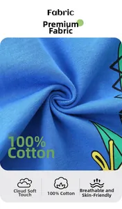 Gros plan sur un tissu bleu 100% coton avec maille douce et imprimé dessin