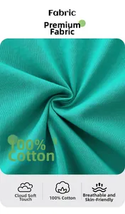 Close-up of teal 100% cotton knit fabric texture with soft breathable properties