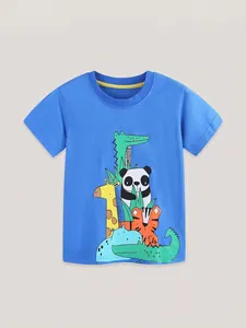 T-shirt bleu roi pour enfants à manches courtes avec imprimés animaux colorés