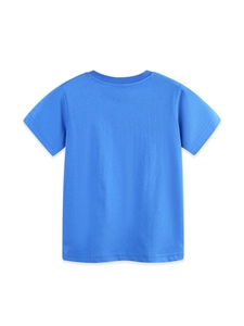 T-shirt classique en coton bleu à manches courtes pour garçons avec col rond vue de dos