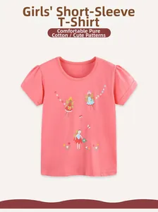 Dettaglio maglietta rosa in cotone per bambina con maniche a sbuffo e stampa di fata