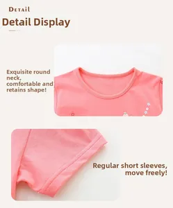 Dettaglio dello scollo rinforzato e delle cuciture precise sulla t-shirt rosa da bambina