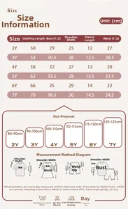 Tableau des tailles détaillé pour robe d'été fille avec mesures de 2 à 7 ans