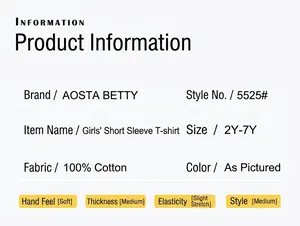 Detailed size chart and fabric specifications for the girls' 100% cotton knit T-shirt