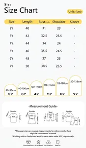 Size chart for girls cotton t-shirt and tank top showing 2Y to 7Y measurements in cm