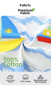 Detail of soft 100% cotton fabric with nautical sailboat print for boys' t-shirts