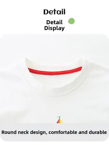 Close-up of white cotton crewneck t-shirt collar featuring a red inner tape lining