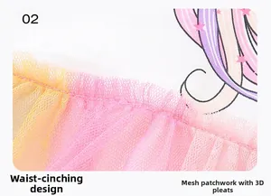 Detailed close-up of girls' dress showing waist design and unicorn mesh pleats