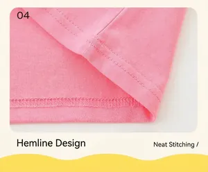 Detail view of pink knit cotton T-shirt hemline with neat double-needle stitching
