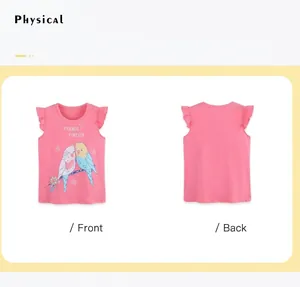 Bright pink girls' butterfly sleeve T-shirt with birds and Friends Forever print