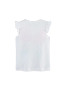 Camiseta de Algodón para Niñas con Estampado de Mariposas Mangas de Volantes Verano Sin Mangas Cuello Redondo Top Casual para Niños