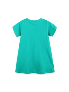 Robe de princesse trapèze vert sarcelle pour fille avec broderie chiot vue de dos
