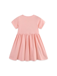 Girls Cotton Short Sleeve Dress Cartoon Fairy Embroidery Summer Princess Pleated Sweet Style Children Clothing For Daily Wear