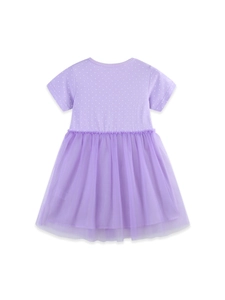 Girls Summer Purple Polka Dot Dress With Mesh Tulle Skirt Ballet Dancer Embroidery Cotton Princess Dress For Kids