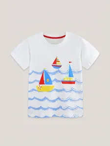 White cotton boys' t-shirt with nautical sailboat prints and a crew neck design