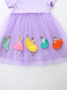 Girls' purple dress with polka dot knit bodice and ballerina embroidered tulle skirt