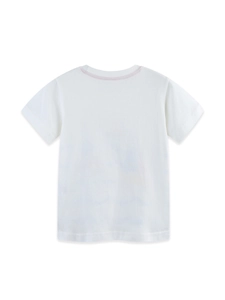 White cotton t-shirt for boys featuring a minimalist flat lay back view and clean round neck