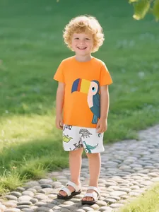 T-Shirt Décontracté à Manches Courtes pour Garçons Été Pur Coton Respirant Col Rond Imprimé Animal Toucan Mode Enfant
