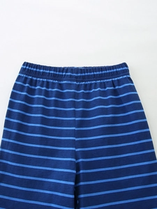 Boys' navy and light blue striped knit cotton pants with comfortable elastic waistband