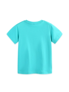 Boys' turquoise glow-in-the-dark print cotton t-shirt with crew neck from the back view