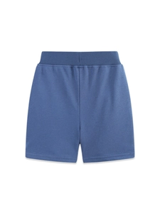 Dark blue boys cotton shark shorts with elastic ribbed waistband and straight leg cut
