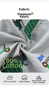 Detail of 100% cotton knit fabric with colorful cartoon tractor and vehicle prints