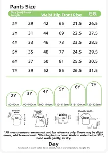 Detailed size chart for boys dinosaur set shorts showing measurements from 2Y to 7Y