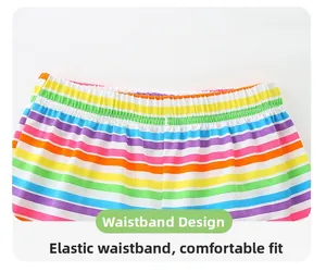 Detail of colorful rainbow striped elastic waistband for comfortable girls' clothing