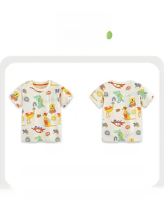 Vue avant et arrière du t-shirt crème pour enfants avec motifs d'animaux colorés