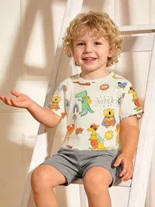 T-Shirt Enfant Imprimé Animaux Super-Héros Dessin Animé Coton Respirant Manches Courtes Col Rond Haut Été Décontracté pour Garçons