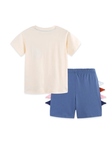 Boys dinosaur short sleeve t-shirt and shorts set in soft beige and blue cotton