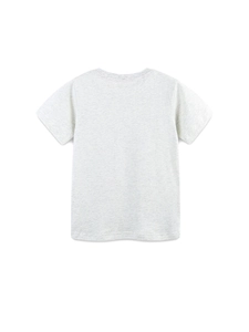 Girls heather grey cotton short sleeve T-shirt with a minimalist crew neck back view
