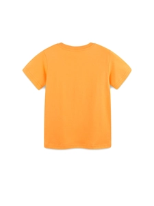 T-shirt manches courtes pour enfants en coton orange vif présenté de vue arrière