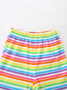 Toddler girl rainbow striped knit shorts set with comfortable elastic waistband