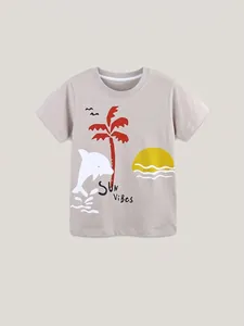 T-shirt enfant à manches courtes et col rond avec imprimé dauphin en coton beige