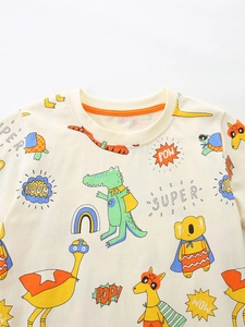 T-shirt pour enfants en coton avec illustrations d'animaux et imprimés de BD