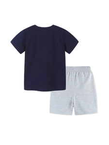 Boys Summer Cotton Short Sleeve T-Shirt And Shorts Outfit Fire Truck Cartoon Print Casual Top And Pants For Kids